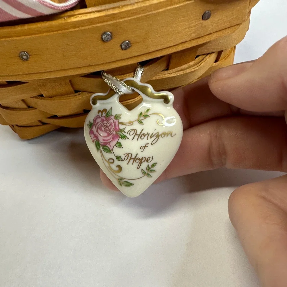 Longaberger 1999 Horizon of Hope Basket Lid Liner Protector Tie-on Charm Pink